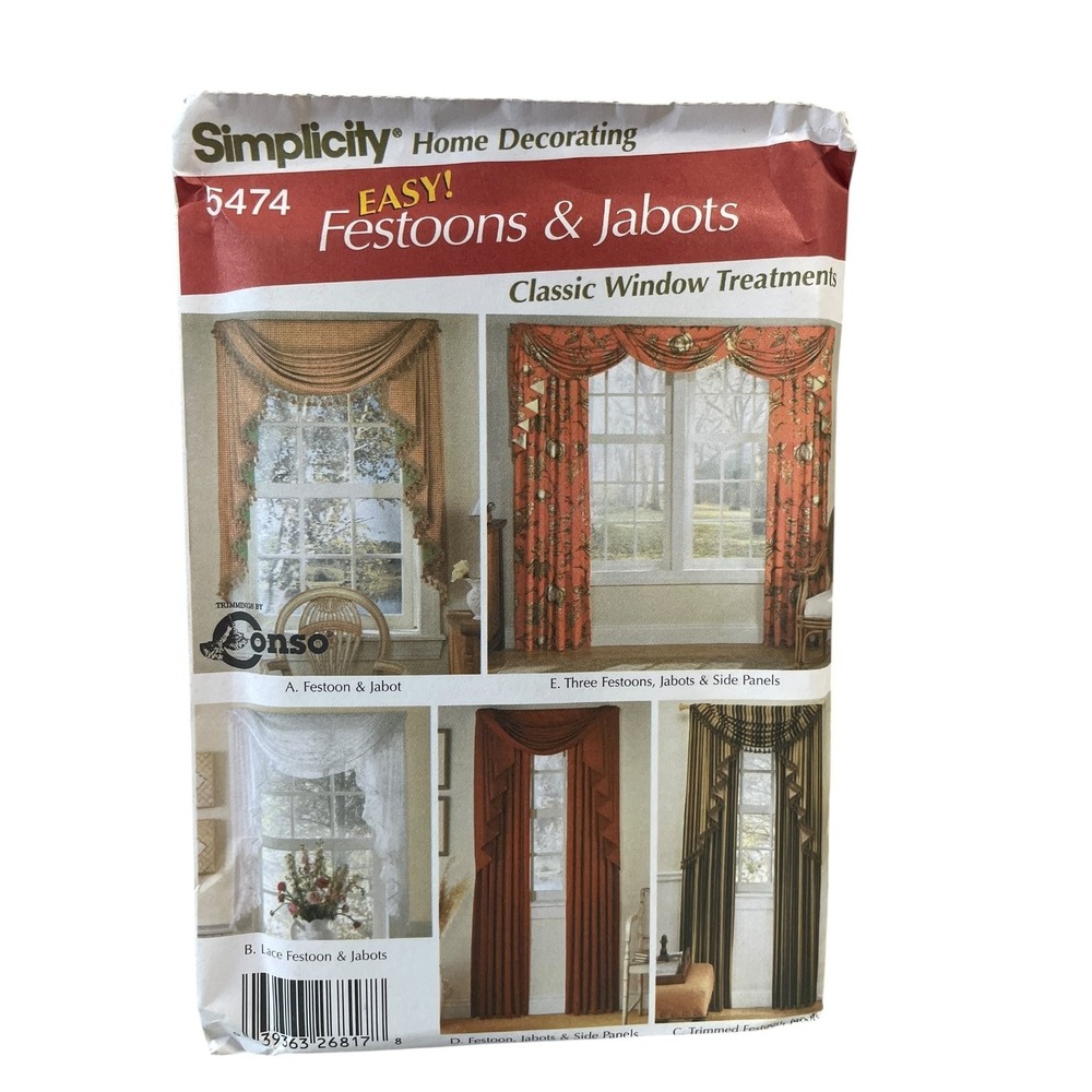 Simplicity 5474 Festoon & Jabot Window Treatments Pattern Uncut